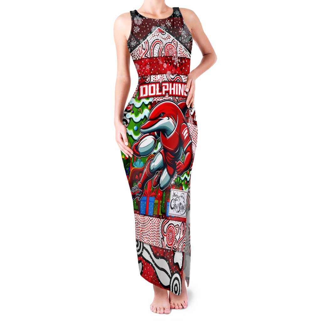 Custom Dolphins Rugby Merry Christmas Tank Maxi Dress Indigenous Australian Art