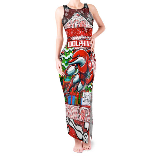 Custom Dolphins Rugby Merry Christmas Tank Maxi Dress Indigenous Australian Art