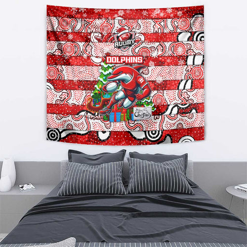 Dolphins Rugby Merry Christmas Tapestry Indigenous Australian Art