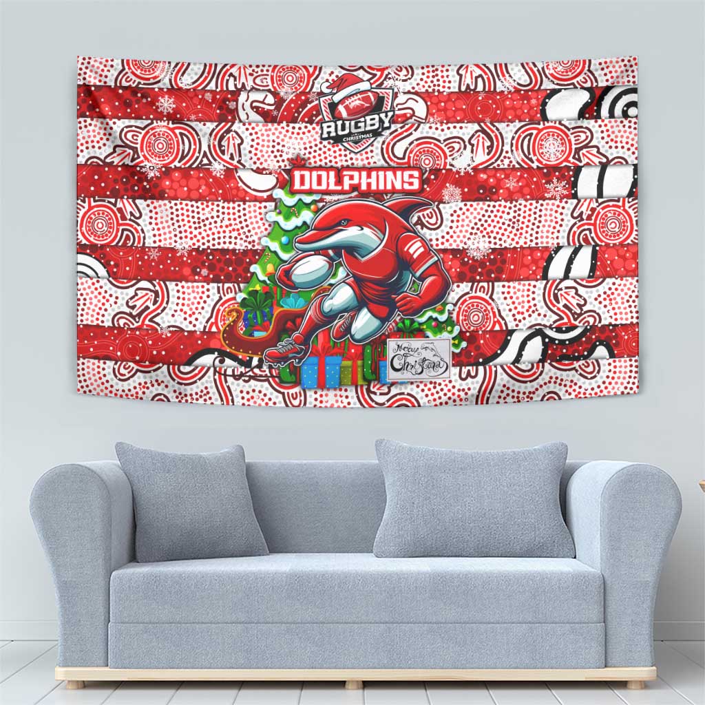 Dolphins Rugby Merry Christmas Tapestry Indigenous Australian Art
