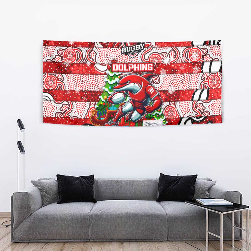 Dolphins Rugby Merry Christmas Tapestry Indigenous Australian Art