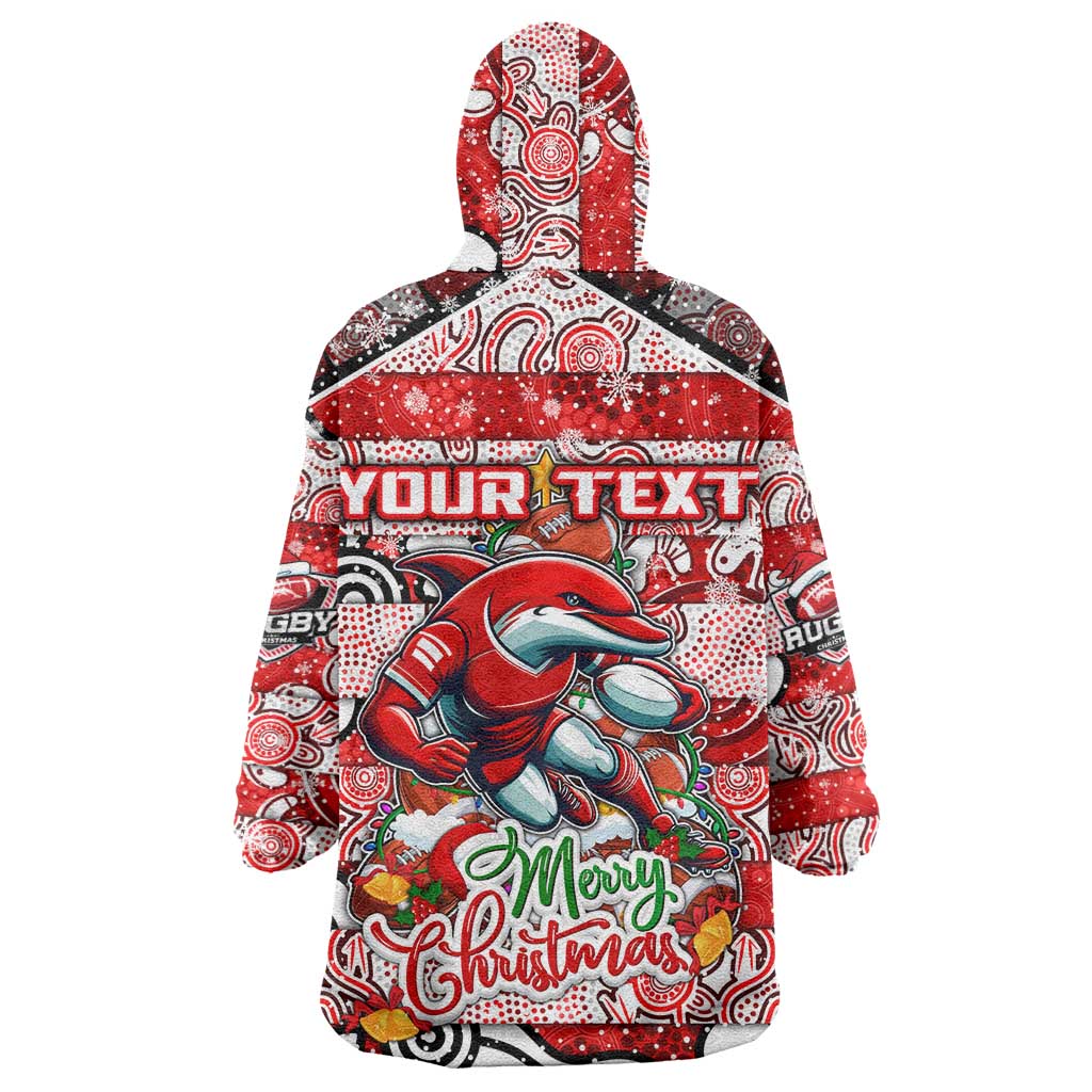Custom Dolphins Rugby Merry Christmas Wearable Blanket Hoodie Indigenous Australian Art