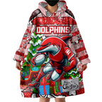 Custom Dolphins Rugby Merry Christmas Wearable Blanket Hoodie Indigenous Australian Art