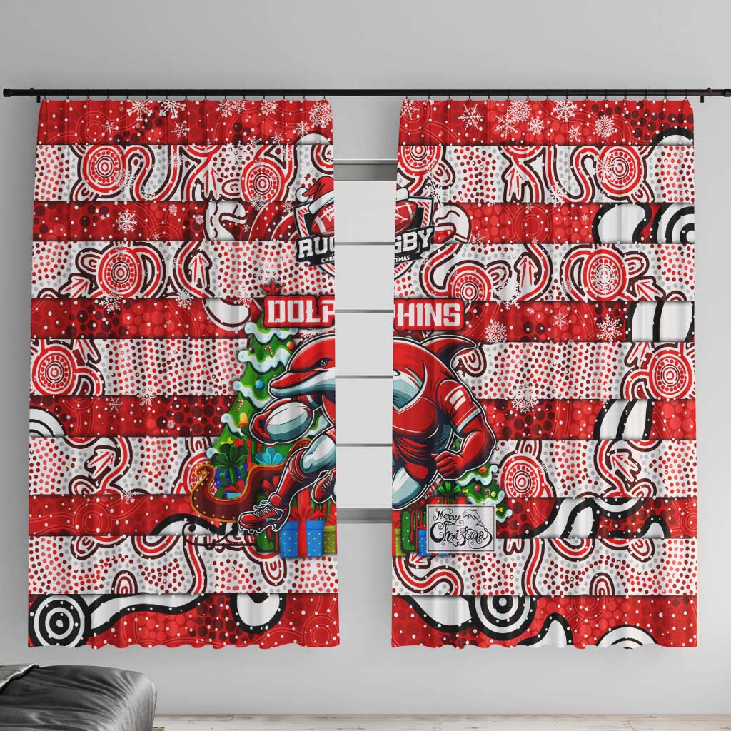 Dolphins Rugby Merry Christmas Window Curtain Indigenous Australian Art