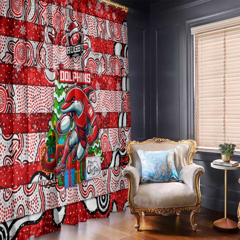 Dolphins Rugby Merry Christmas Window Curtain Indigenous Australian Art