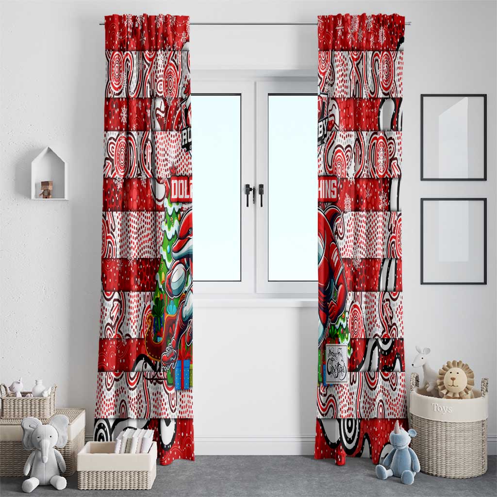 Dolphins Rugby Merry Christmas Window Curtain Indigenous Australian Art