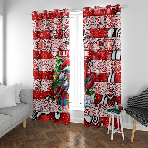 Dolphins Rugby Merry Christmas Window Curtain Indigenous Australian Art