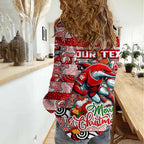 Custom Dolphins Rugby Merry Christmas Women Casual Shirt Indigenous Australian Art