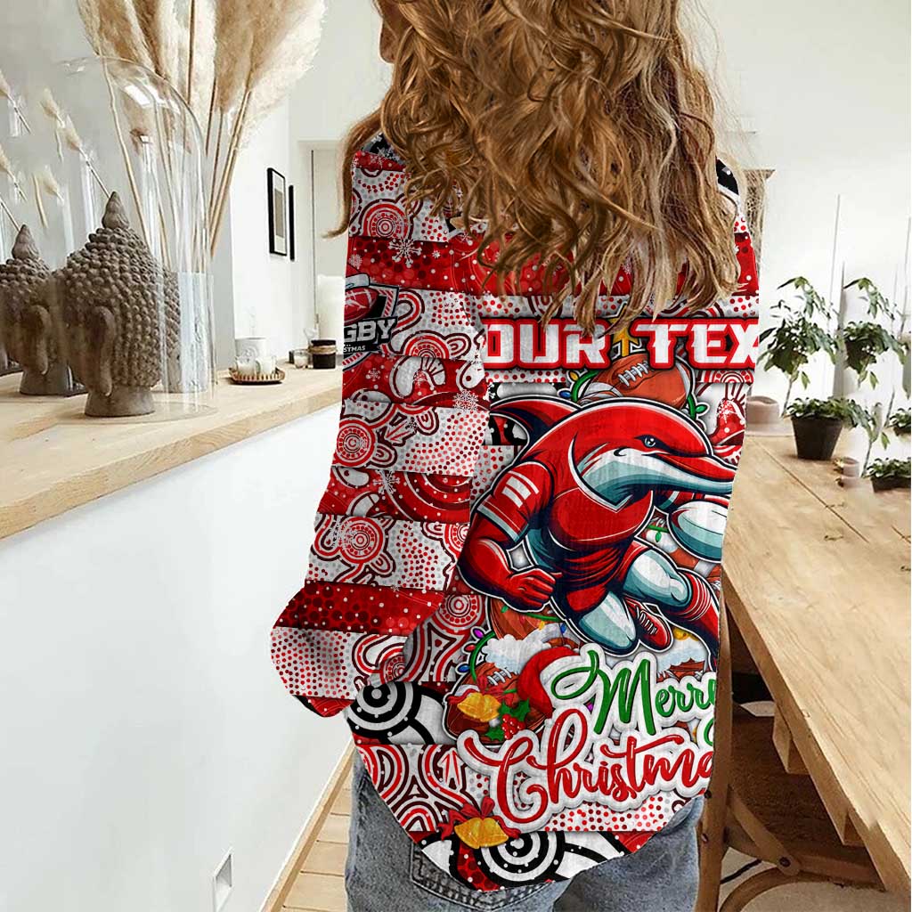 Custom Dolphins Rugby Merry Christmas Women Casual Shirt Indigenous Australian Art