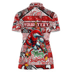 Custom Dolphins Rugby Merry Christmas Women Polo Shirt Indigenous Australian Art