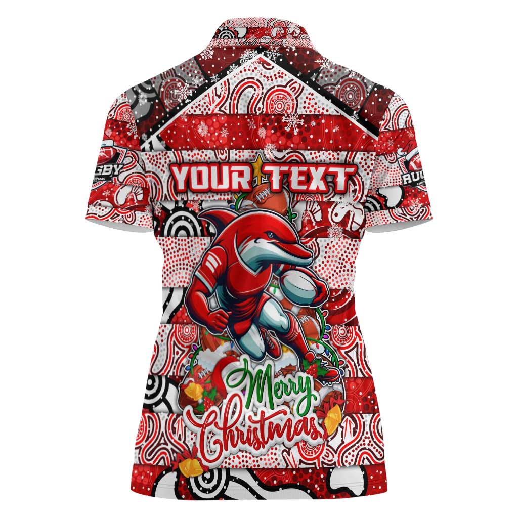 Custom Dolphins Rugby Merry Christmas Women Polo Shirt Indigenous Australian Art
