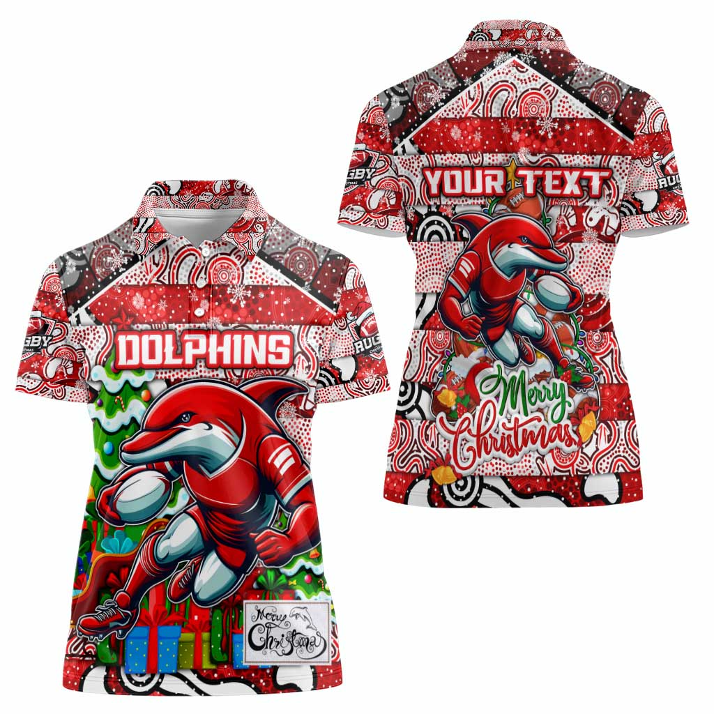 Custom Dolphins Rugby Merry Christmas Women Polo Shirt Indigenous Australian Art