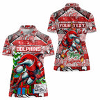 Custom Dolphins Rugby Merry Christmas Women Polo Shirt Indigenous Australian Art