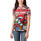 Custom Dolphins Rugby Merry Christmas Women Polo Shirt Indigenous Australian Art