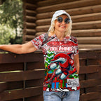 Custom Dolphins Rugby Merry Christmas Women Polo Shirt Indigenous Australian Art