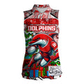 Custom Dolphins Rugby Merry Christmas Women Sleeveless Polo Shirt Indigenous Australian Art