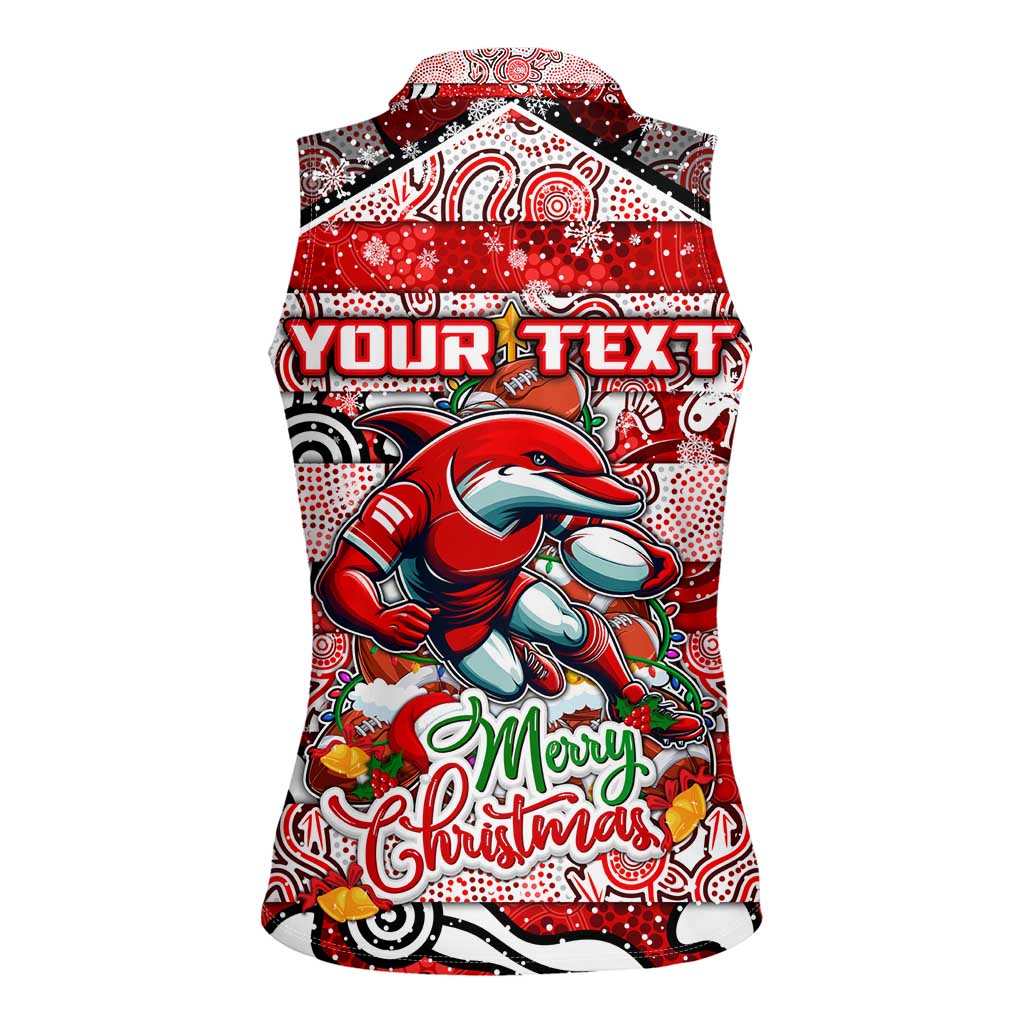 Custom Dolphins Rugby Merry Christmas Women Sleeveless Polo Shirt Indigenous Australian Art