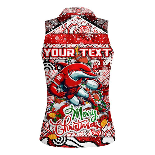 Custom Dolphins Rugby Merry Christmas Women Sleeveless Polo Shirt Indigenous Australian Art