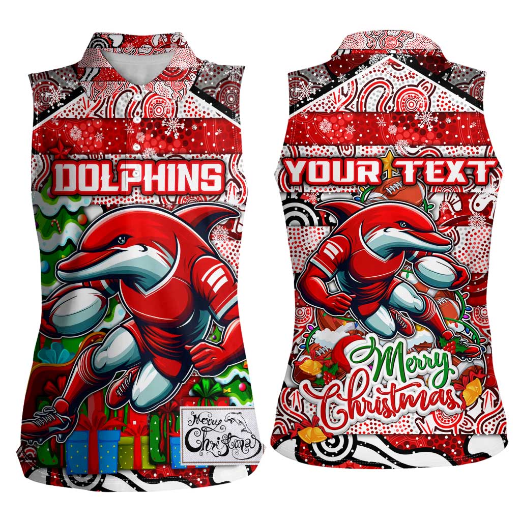 Custom Dolphins Rugby Merry Christmas Women Sleeveless Polo Shirt Indigenous Australian Art