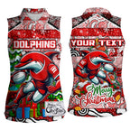 Custom Dolphins Rugby Merry Christmas Women Sleeveless Polo Shirt Indigenous Australian Art