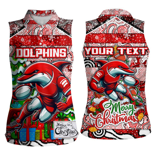 Custom Dolphins Rugby Merry Christmas Women Sleeveless Polo Shirt Indigenous Australian Art