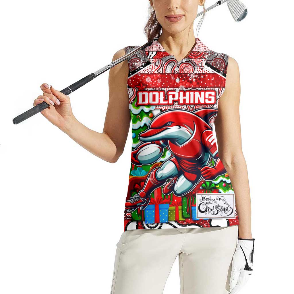 Custom Dolphins Rugby Merry Christmas Women Sleeveless Polo Shirt Indigenous Australian Art