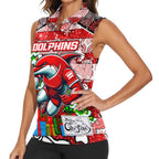 Custom Dolphins Rugby Merry Christmas Women Sleeveless Polo Shirt Indigenous Australian Art