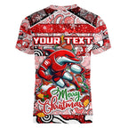 Custom Dolphins Rugby Merry Christmas Women V-Neck T-Shirt Indigenous Australian Art