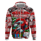 Custom Dolphins Rugby Merry Christmas Zip Hoodie Indigenous Australian Art