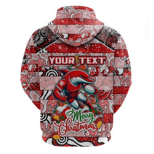 Custom Dolphins Rugby Merry Christmas Zip Hoodie Indigenous Australian Art