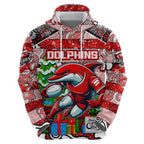 Custom Dolphins Rugby Merry Christmas Zip Hoodie Indigenous Australian Art