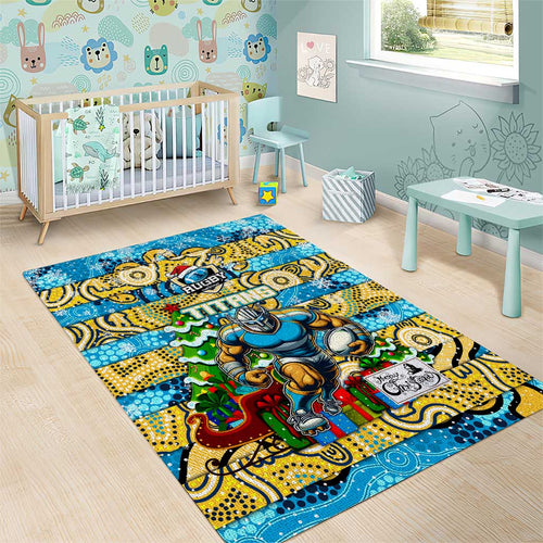 Titans Rugby Merry Christmas Area Rug Indigenous Australian Art