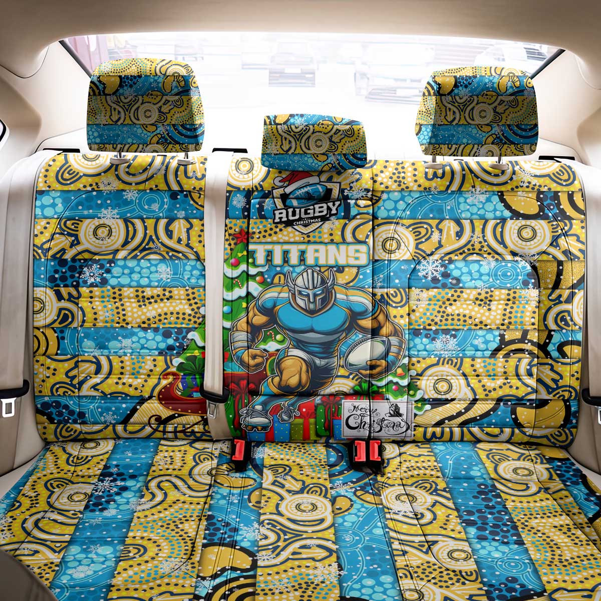 Titans Rugby Merry Christmas Back Car Seat Cover Indigenous Australian Art