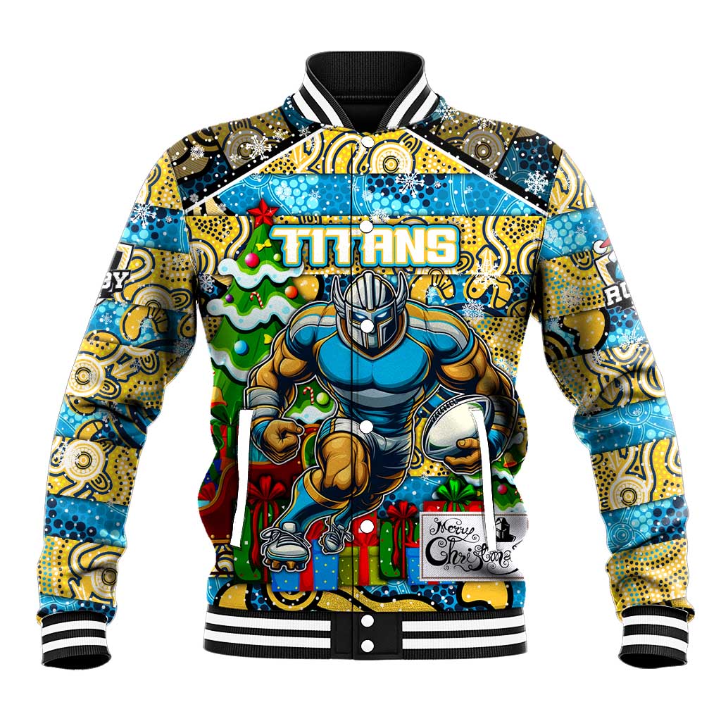 Custom Titans Rugby Merry Christmas Baseball Jacket Indigenous Australian Art