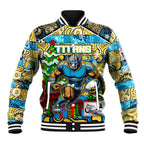 Custom Titans Rugby Merry Christmas Baseball Jacket Indigenous Australian Art