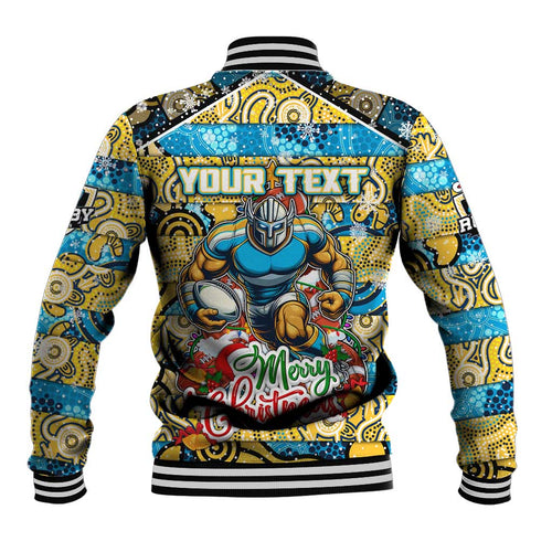 Custom Titans Rugby Merry Christmas Baseball Jacket Indigenous Australian Art