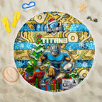 Titans Rugby Merry Christmas Beach Blanket Indigenous Australian Art