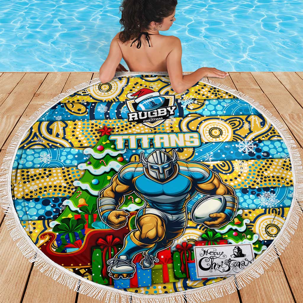 Titans Rugby Merry Christmas Beach Blanket Indigenous Australian Art