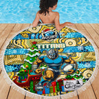 Titans Rugby Merry Christmas Beach Blanket Indigenous Australian Art