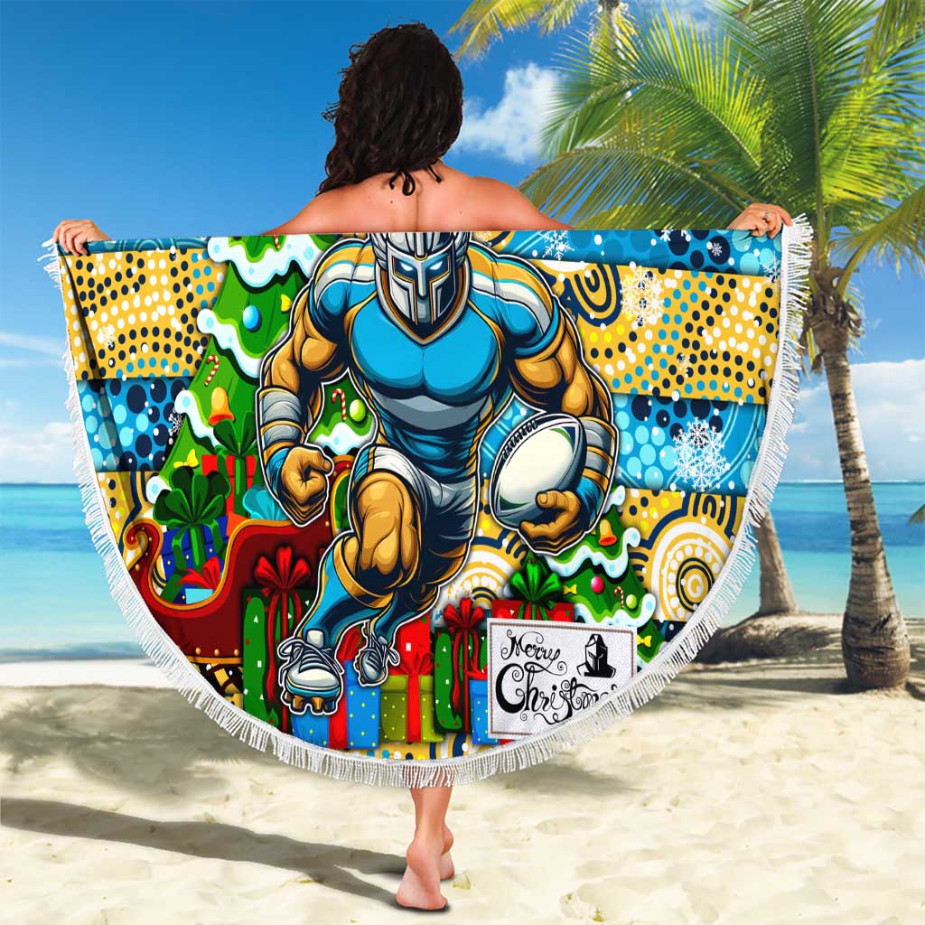 Titans Rugby Merry Christmas Beach Blanket Indigenous Australian Art