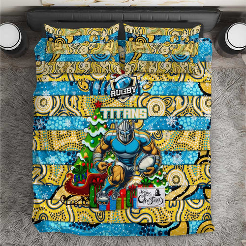 Titans Rugby Merry Christmas Bedding Set Indigenous Australian Art