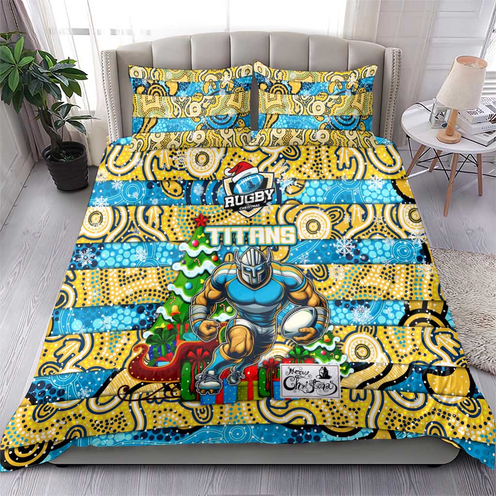 Titans Rugby Merry Christmas Bedding Set Indigenous Australian Art