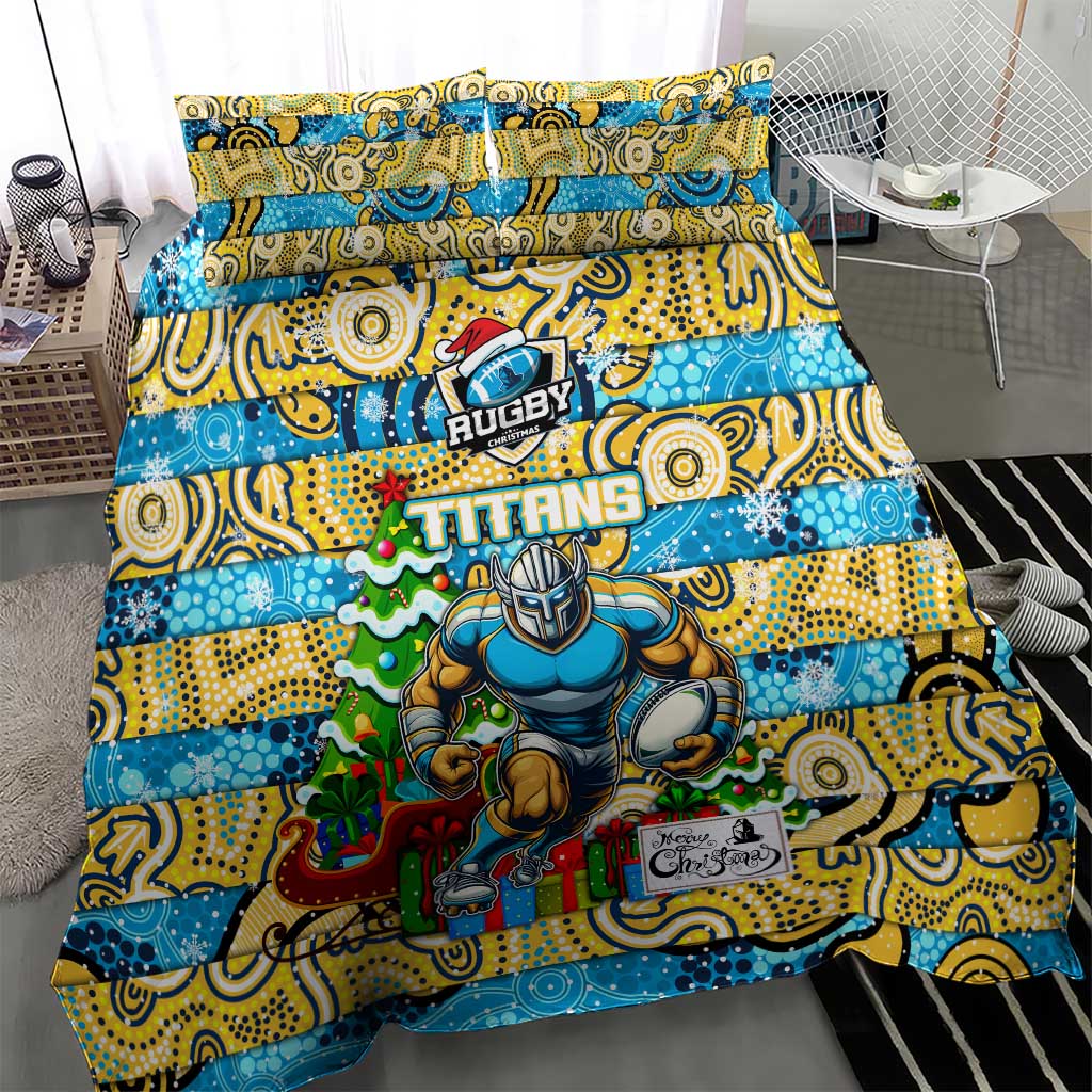 Titans Rugby Merry Christmas Bedding Set Indigenous Australian Art