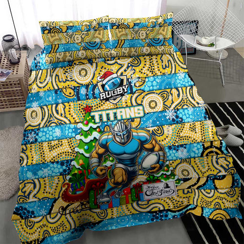 Titans Rugby Merry Christmas Bedding Set Indigenous Australian Art