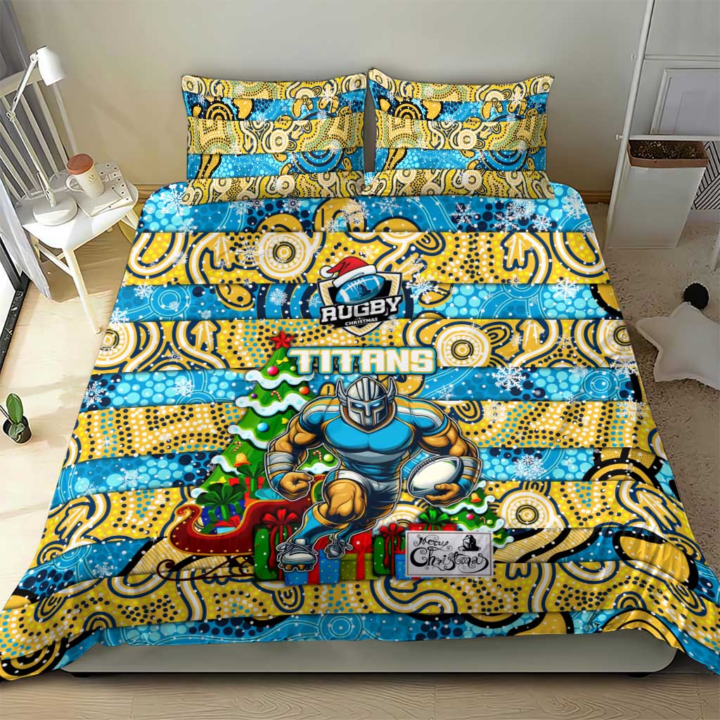 Titans Rugby Merry Christmas Bedding Set Indigenous Australian Art