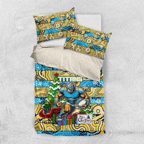 Titans Rugby Merry Christmas Bedding Set Indigenous Australian Art
