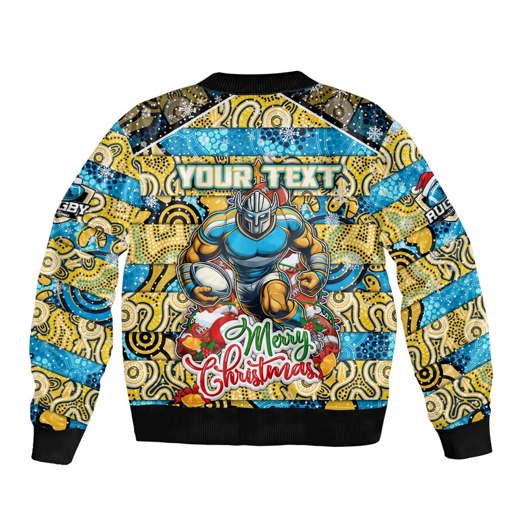 Custom Titans Rugby Merry Christmas Bomber Jacket Indigenous Australian Art