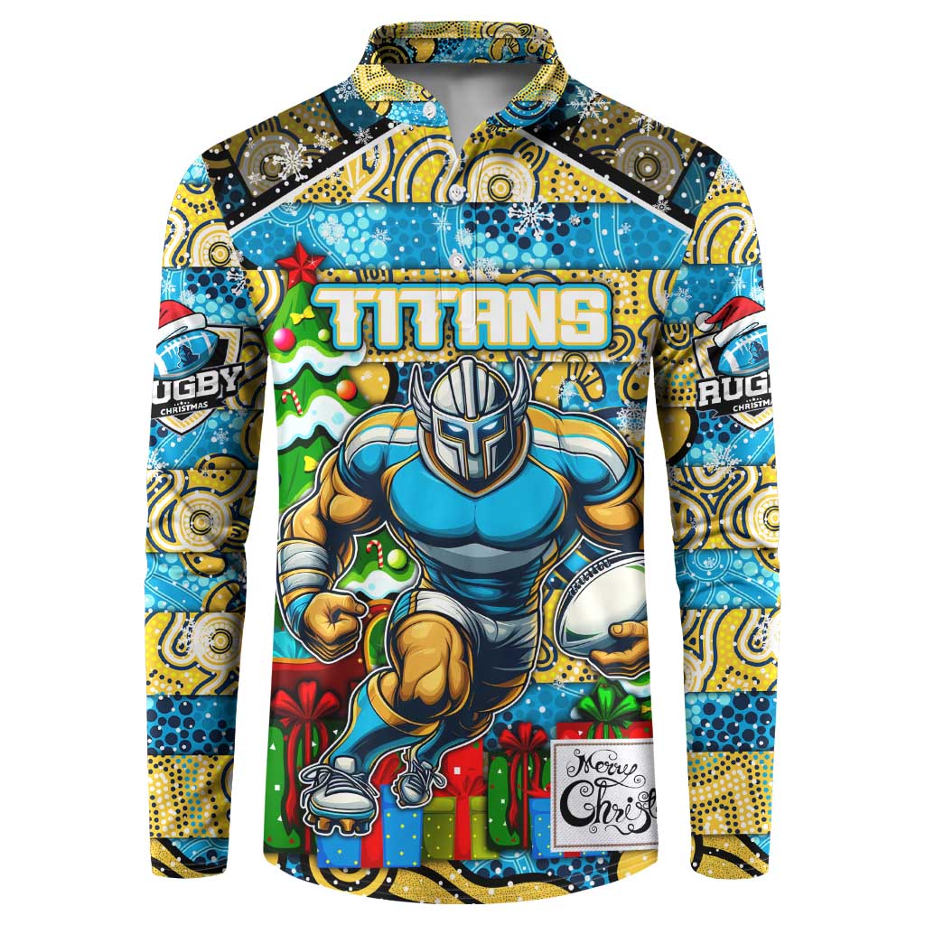 Custom Titans Rugby Merry Christmas Button Sweatshirt Indigenous Australian Art
