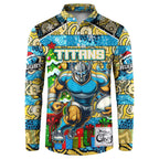 Custom Titans Rugby Merry Christmas Button Sweatshirt Indigenous Australian Art