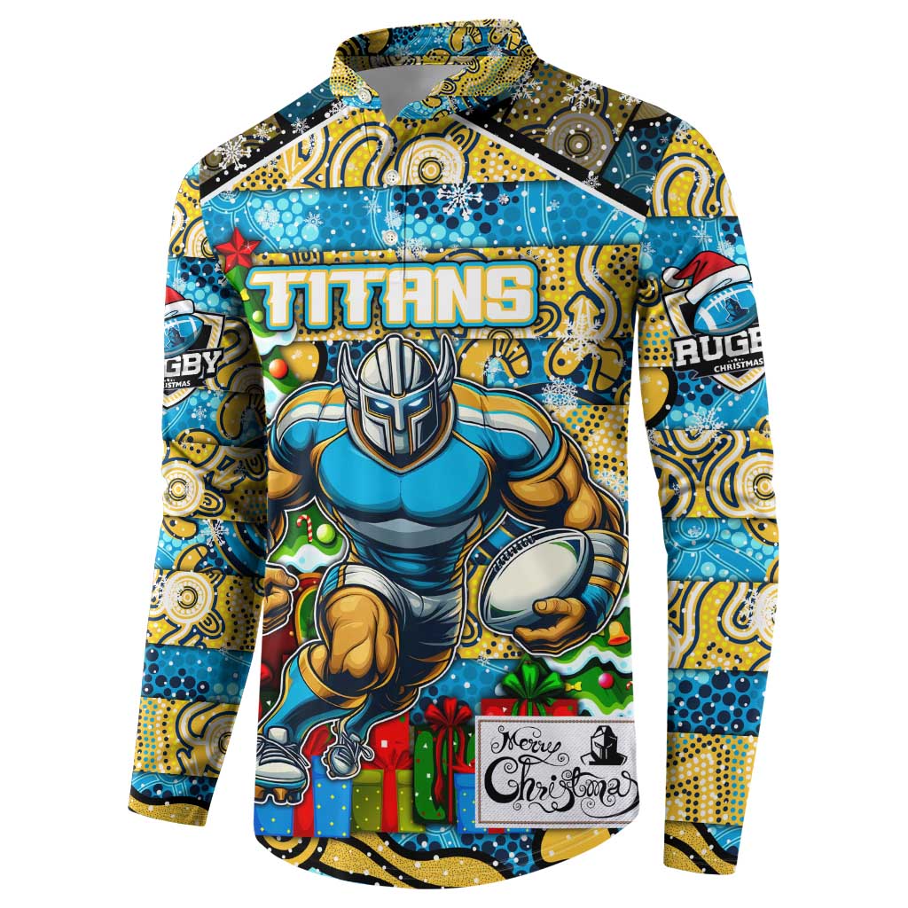 Custom Titans Rugby Merry Christmas Button Sweatshirt Indigenous Australian Art